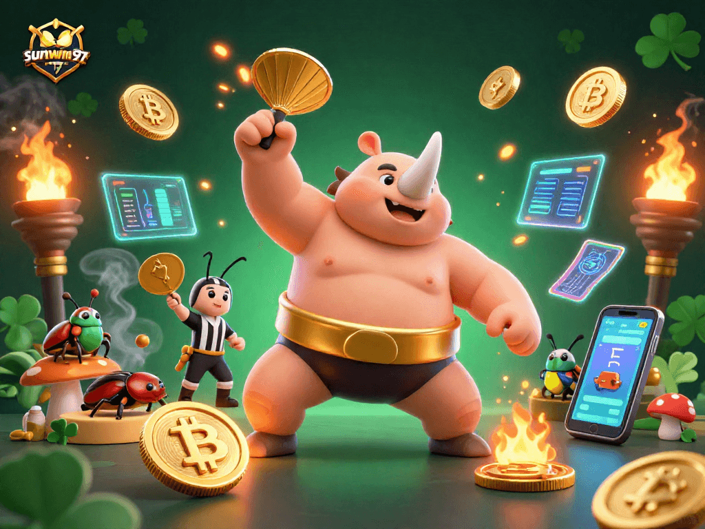 Experience thrilling wins at sunwin 97 with a dynamic 3D scene of vibrant gambling elements.