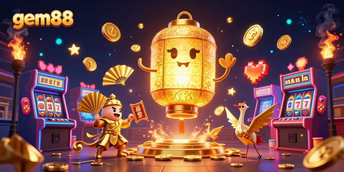 Experience thrilling gameplay at gem88 with vibrant slot machines and golden lucky symbols.