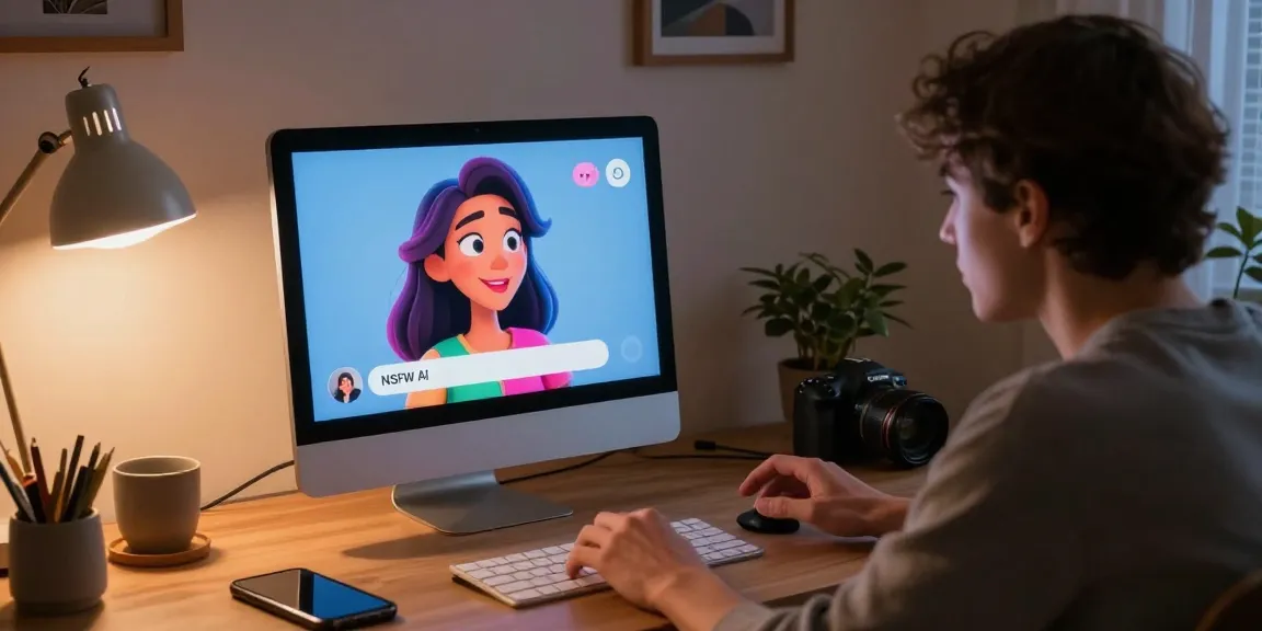 Engaging in NSFW AI chat with vibrant character interaction in a cozy home office setting.