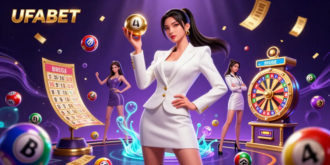 Experience the thrill at UFABET with vibrant lottery and casino elements in a dynamic scene.