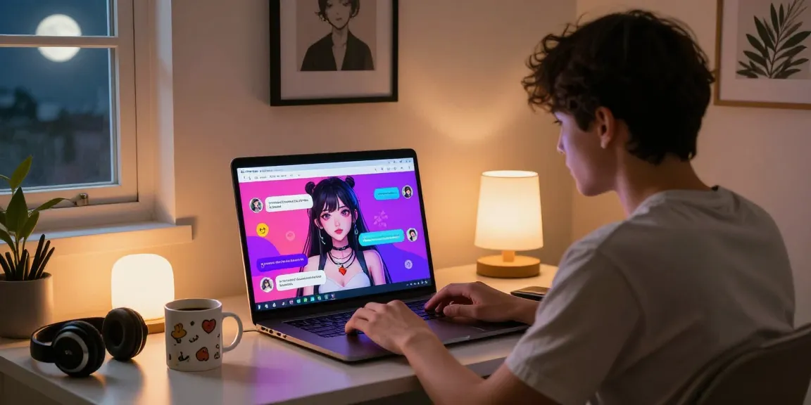 Interactive ecchi AI chat session in a cozy bedroom ambiance